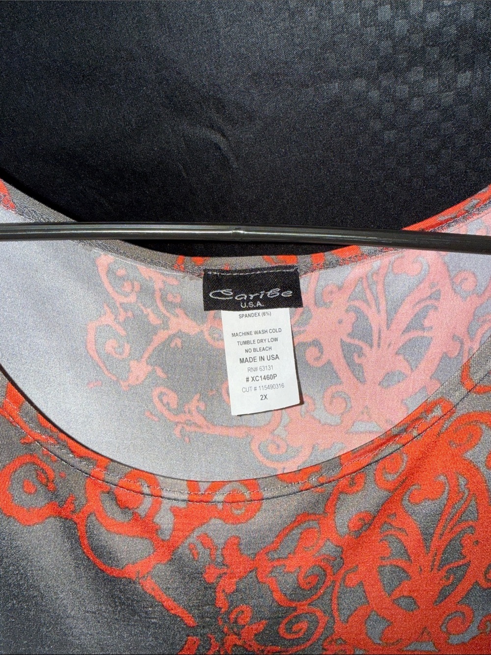Caribe USA Red and Gray Printed Top